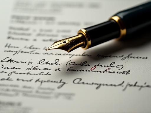 Close up of architectural legal documents and luxury pen